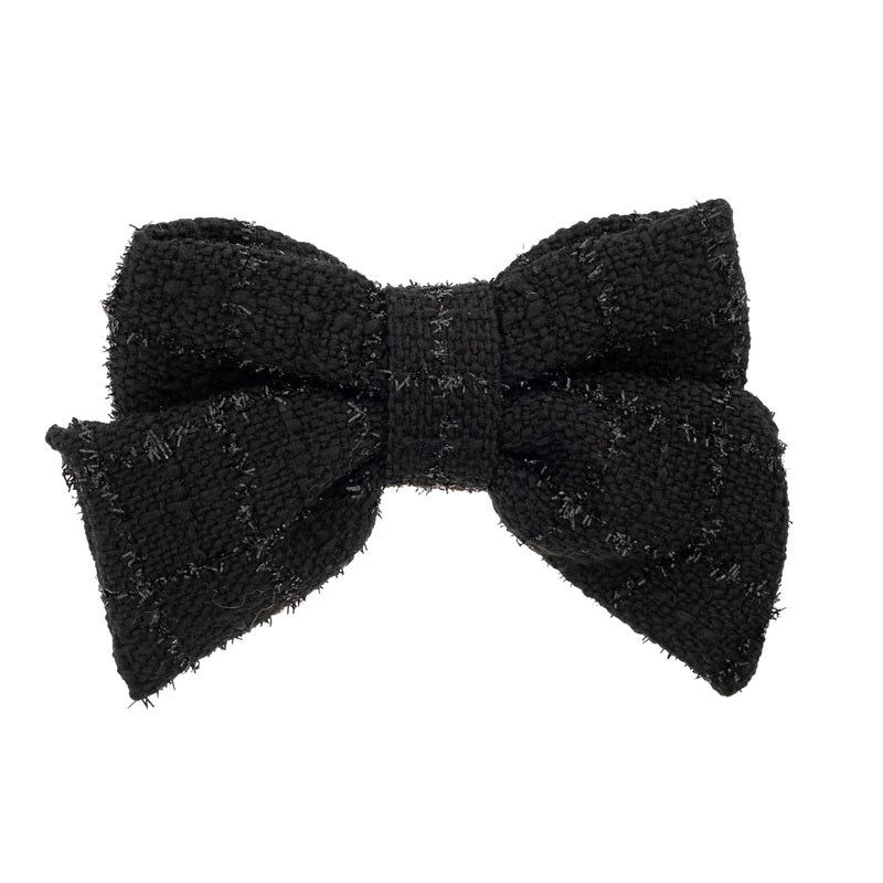 Tweed Bow Hair Clip Black