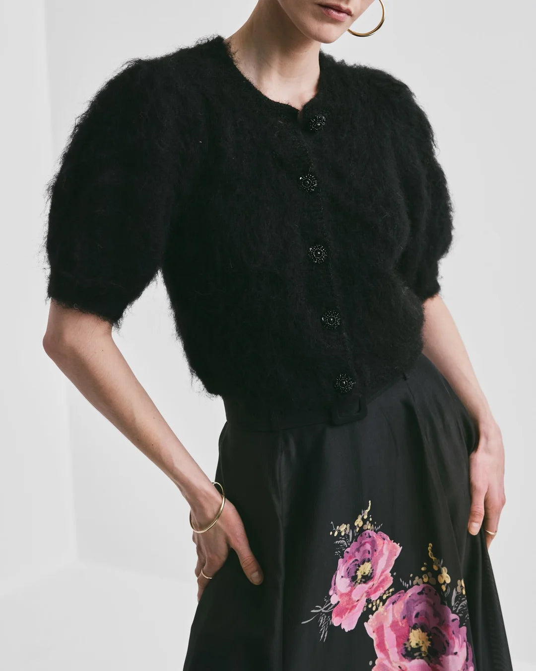 Hairy Knit Puffy Jacket Black