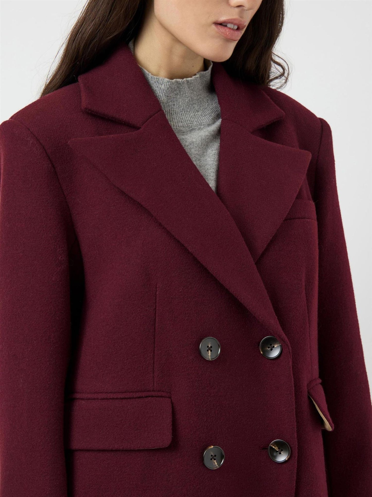 YASRoyla LS Wool Blend Long Coat Burgunder