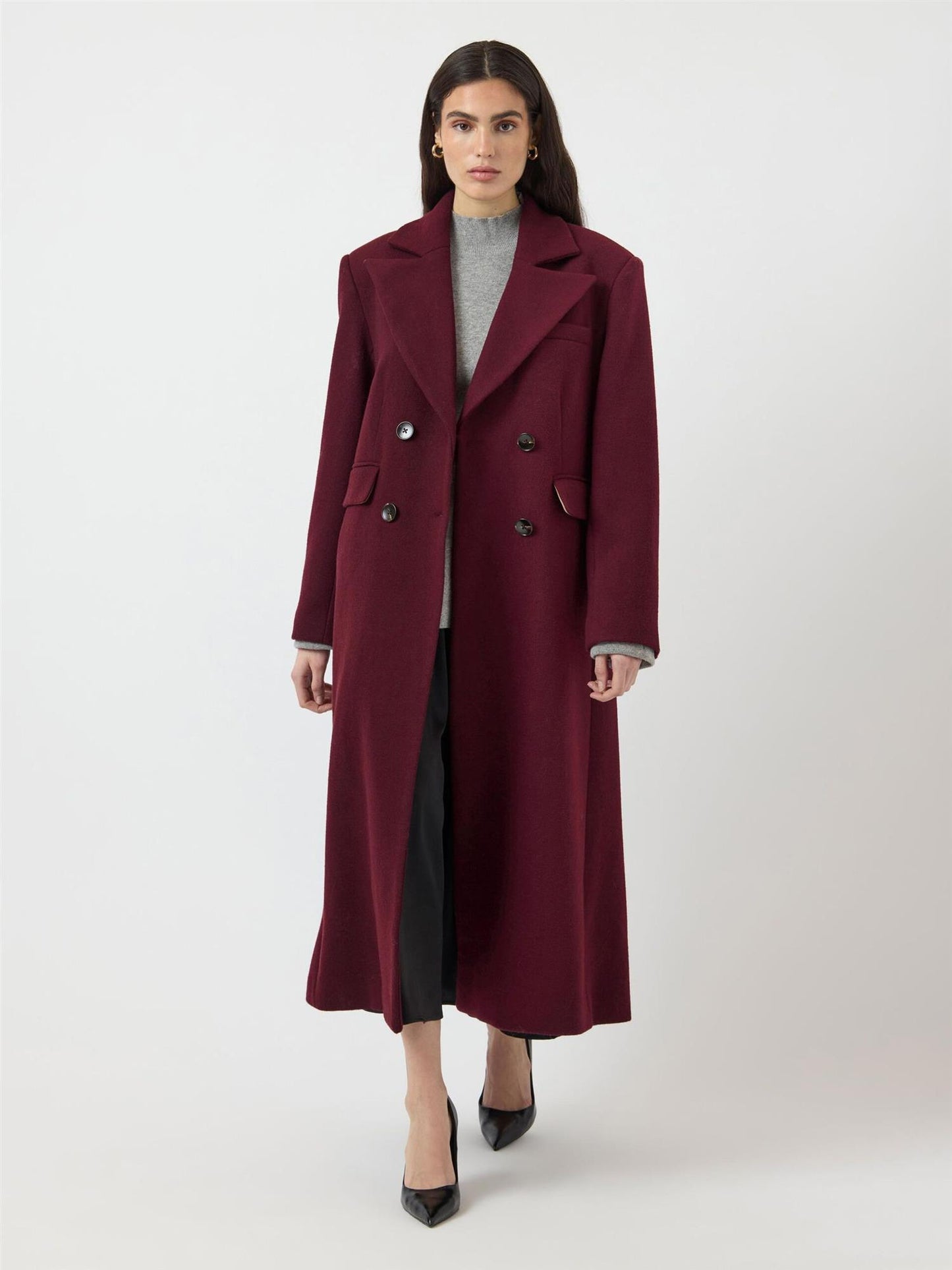 YASRoyla LS Wool Blend Long Coat Burgunder