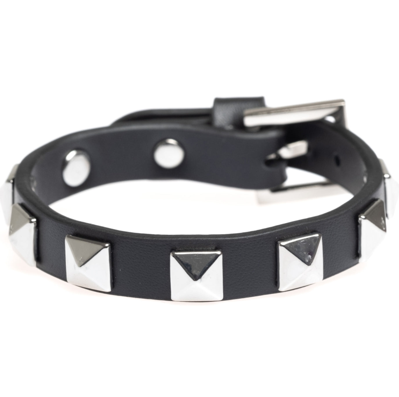 Leather Stud Bracelet Black w/Silver
