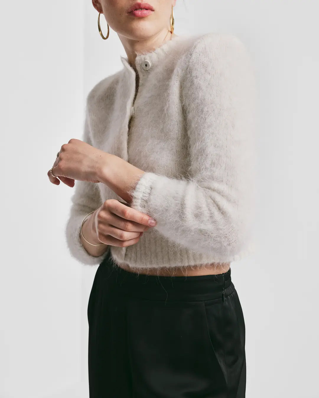 Hairy Knit Jacket Off-white