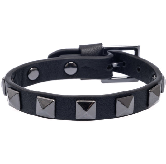 Leather Stud Bracelet Black w/Gun