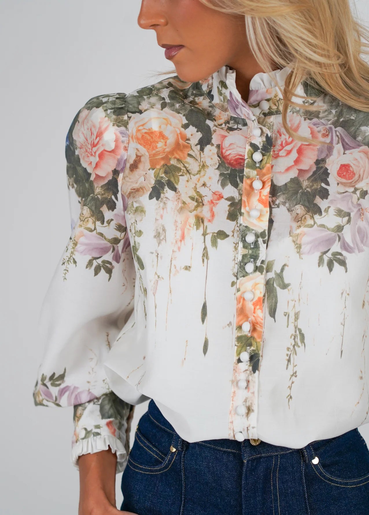 Wisteria Print Blouse Hydrangea Flower