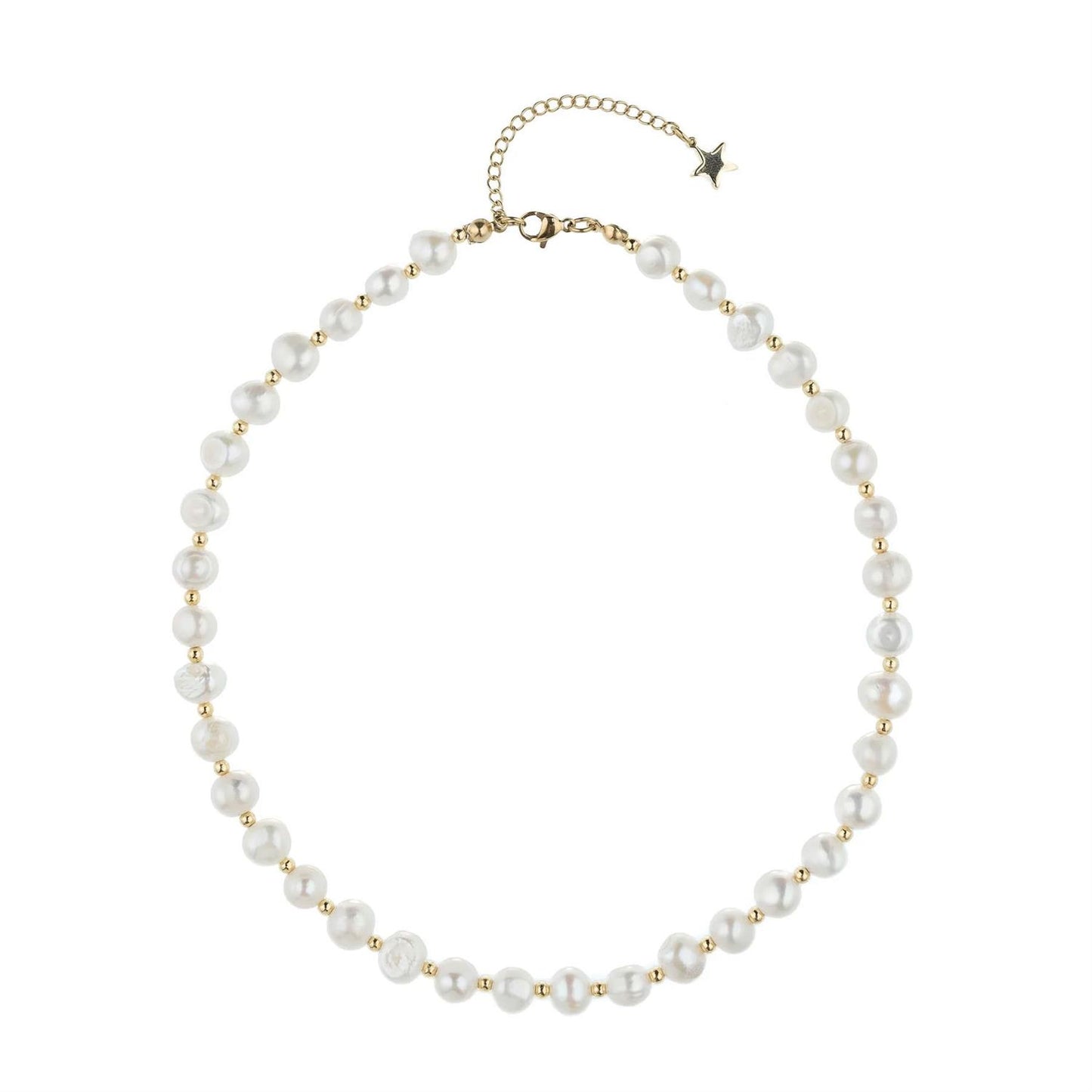 Fresh Water Pearl Necklace 8 mm 40 cm W/Gold Beads Gold