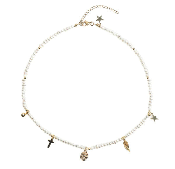 Pearl Necklace W/Charms 40 cm White Pearl