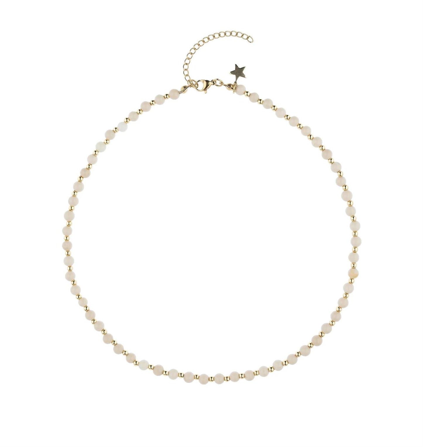 STONE BEAD NECKLACE 4 MM W/GOLD BEADS SAND