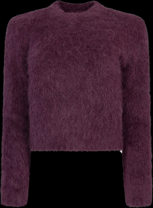 Hairy Knit Fitted Sweater Burgunder