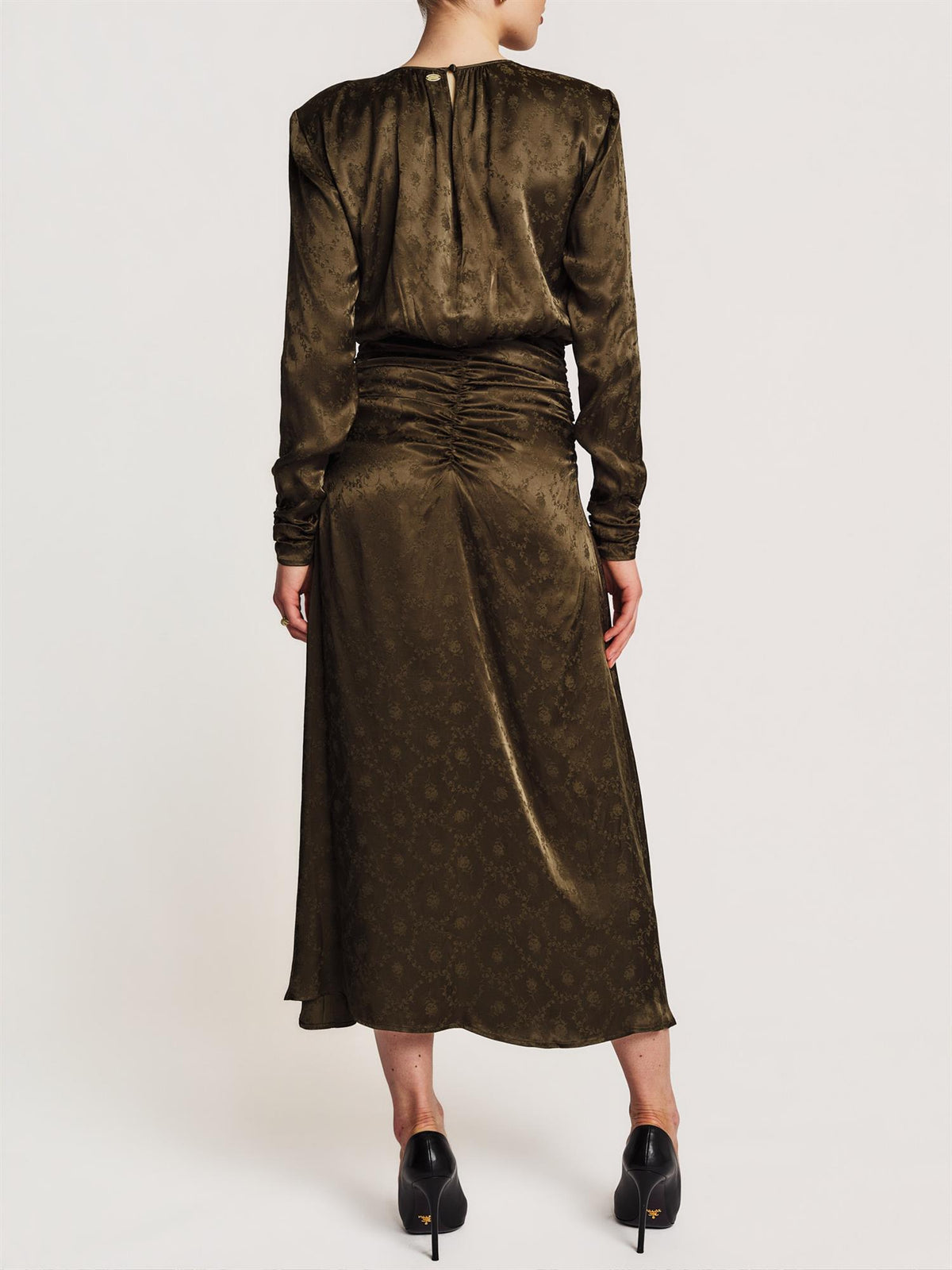 Jacquard Rouching Dress - Forest
