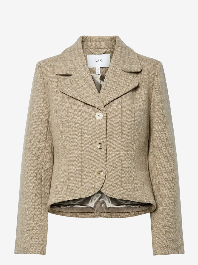 YasThela Wool Blend Short Jacket - Taupe Grey