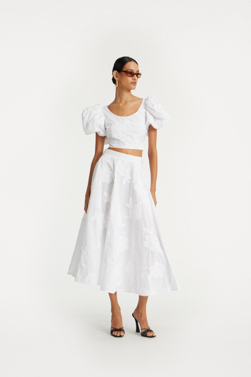 Flower Maxi Skirt - Bright White