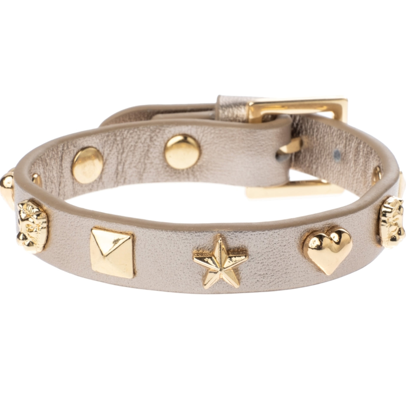 Leather Sign Stud Bracelet Champagne Metallic