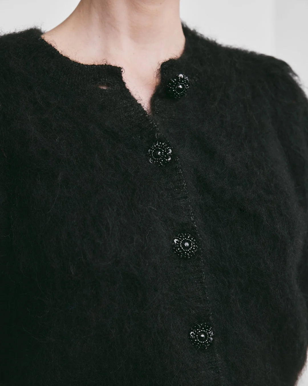 Hairy Knit Puffy Jacket Black