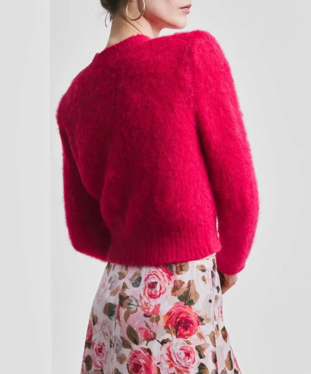 Hairy Knit Fitted Sweater Red