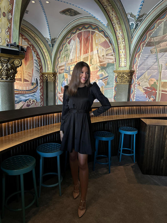 Tailored Satin Belt Dress