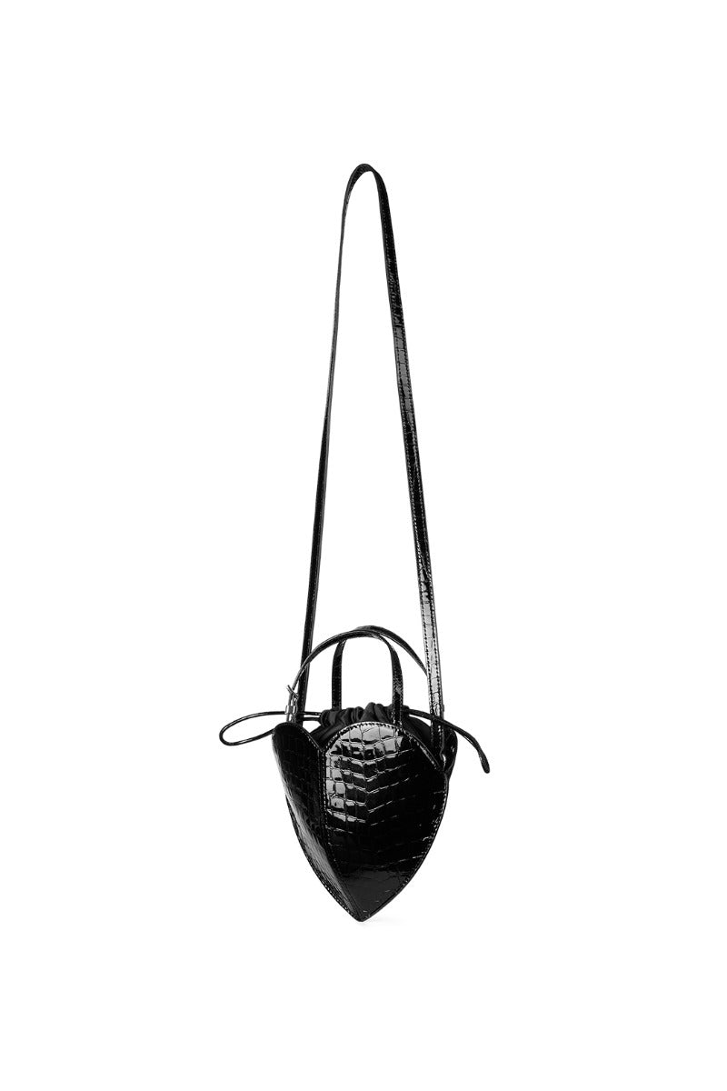 Pantent Croco Heart Bag - Black