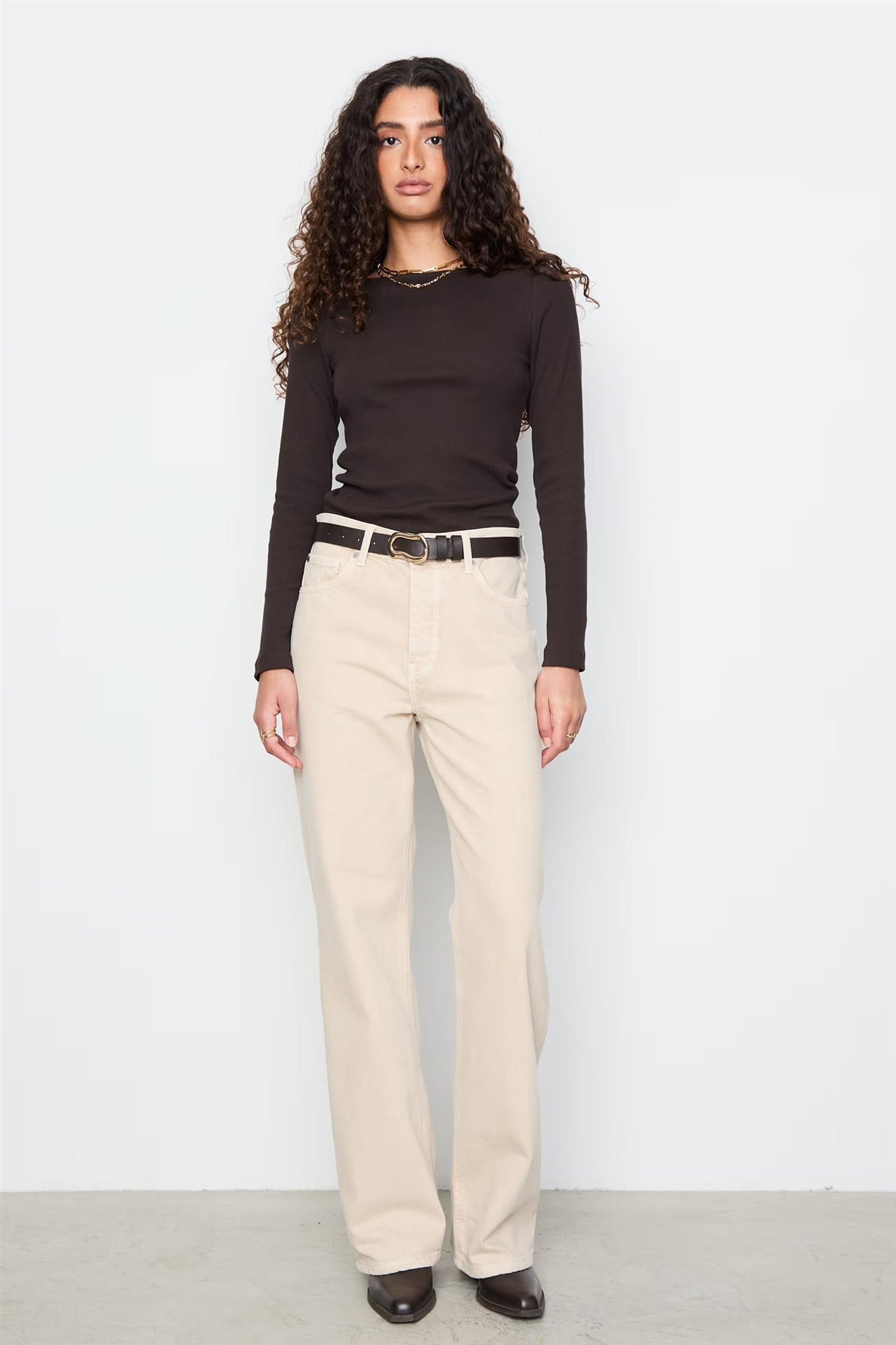Petronella Rib Boatneck Dark Brown