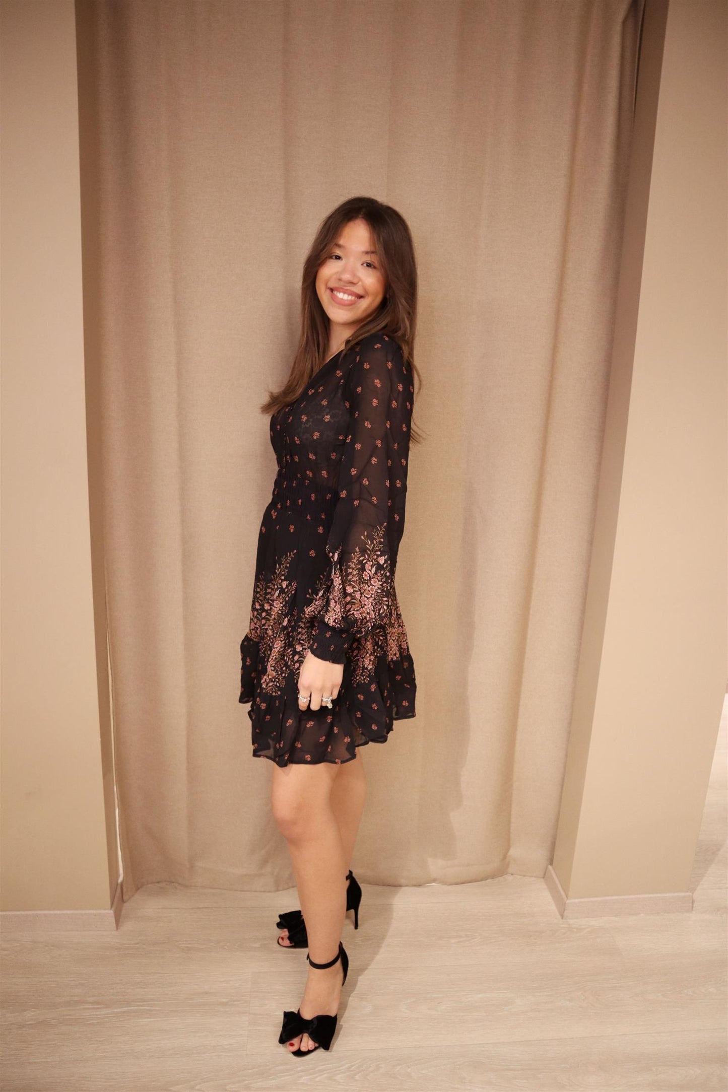 Georgette mini dress Midnight bouquet