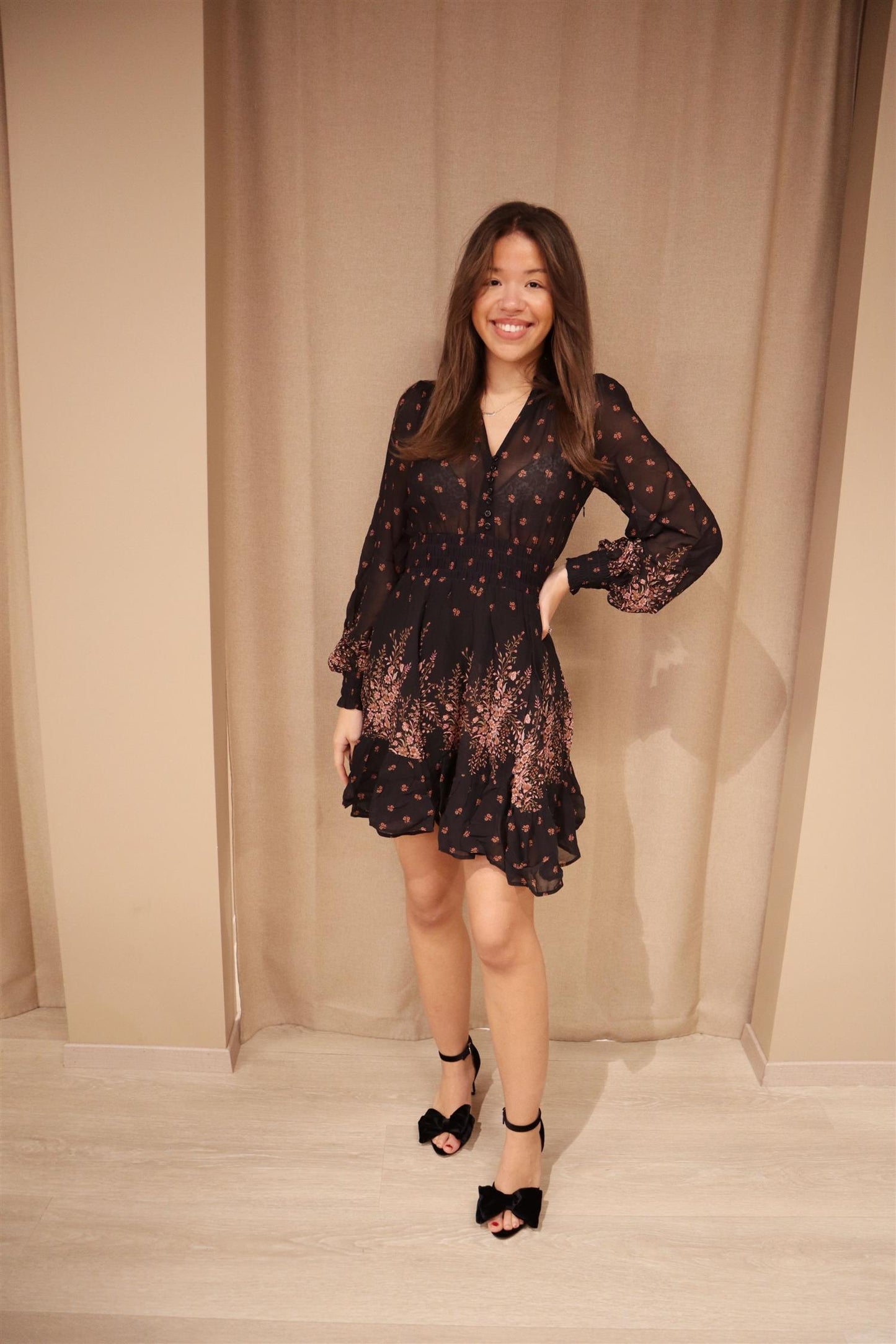 Georgette mini dress Midnight bouquet