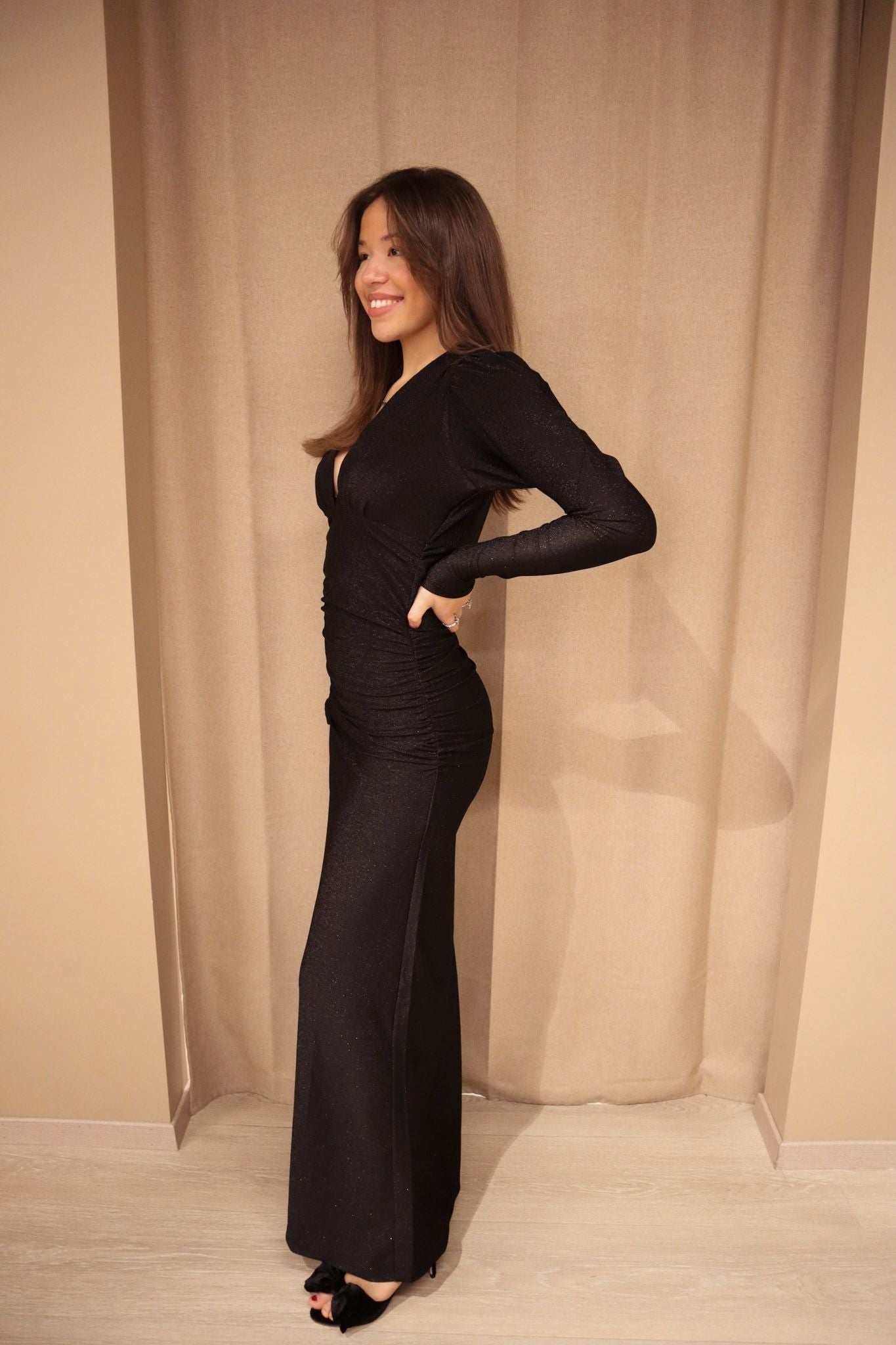 Glitter jersey gown Black