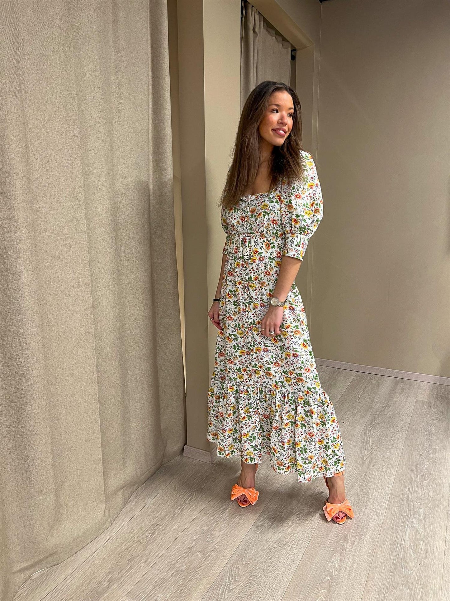 Cotton jacquard belted dress Botanical