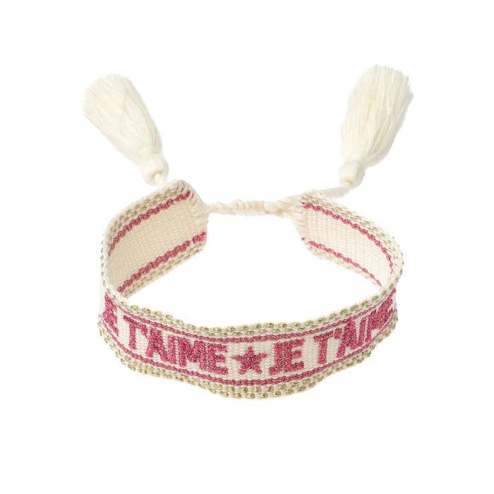 WOVEN FRIENDSHIP BRACELET "Je T'aime" Off White