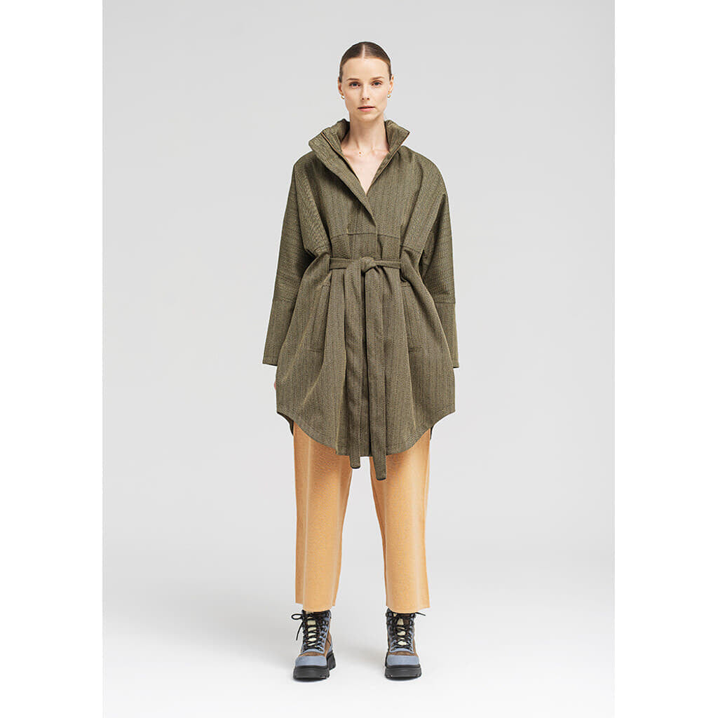 Bris Poncho Green Tweed