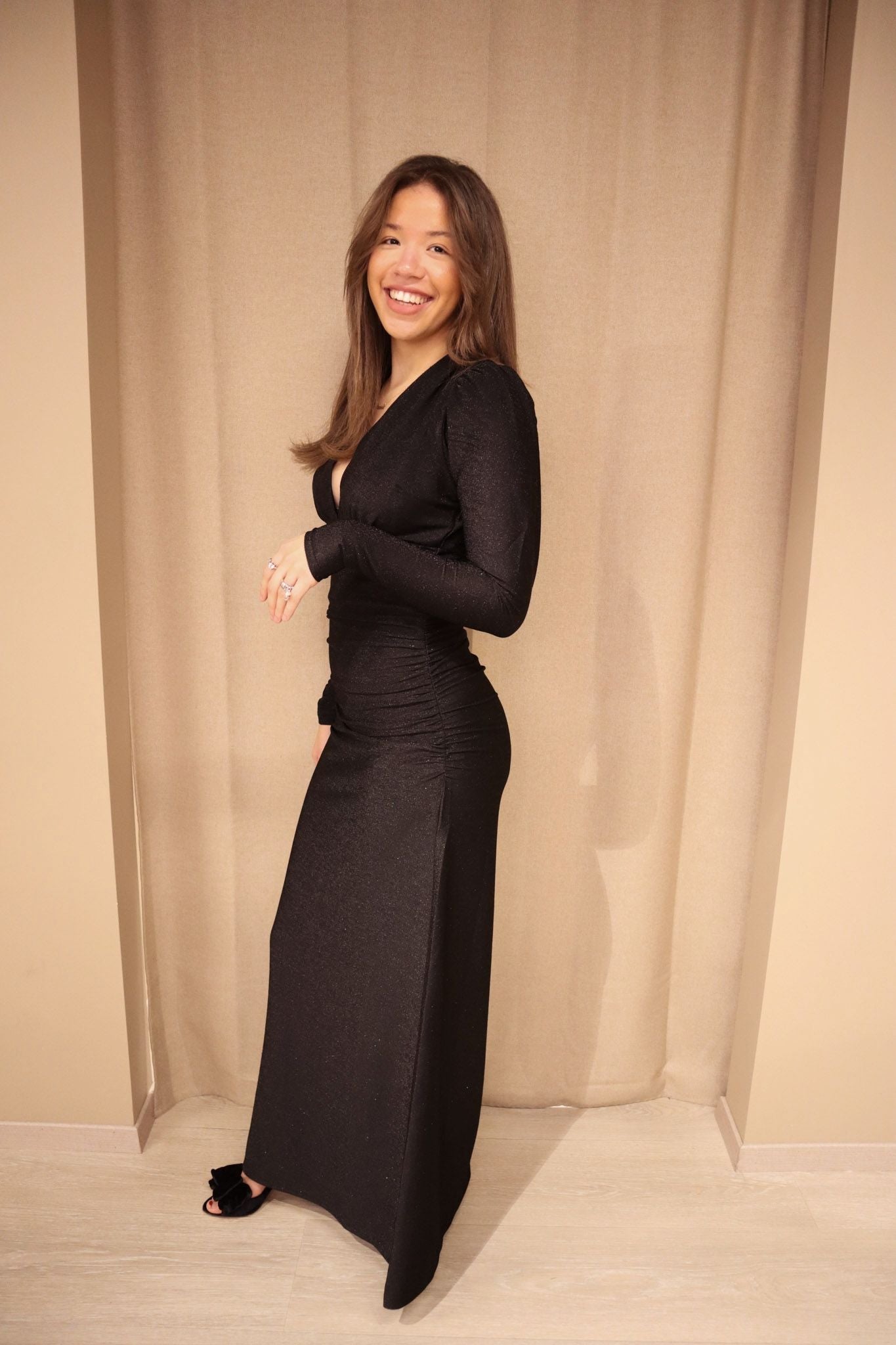 Glitter jersey gown Black