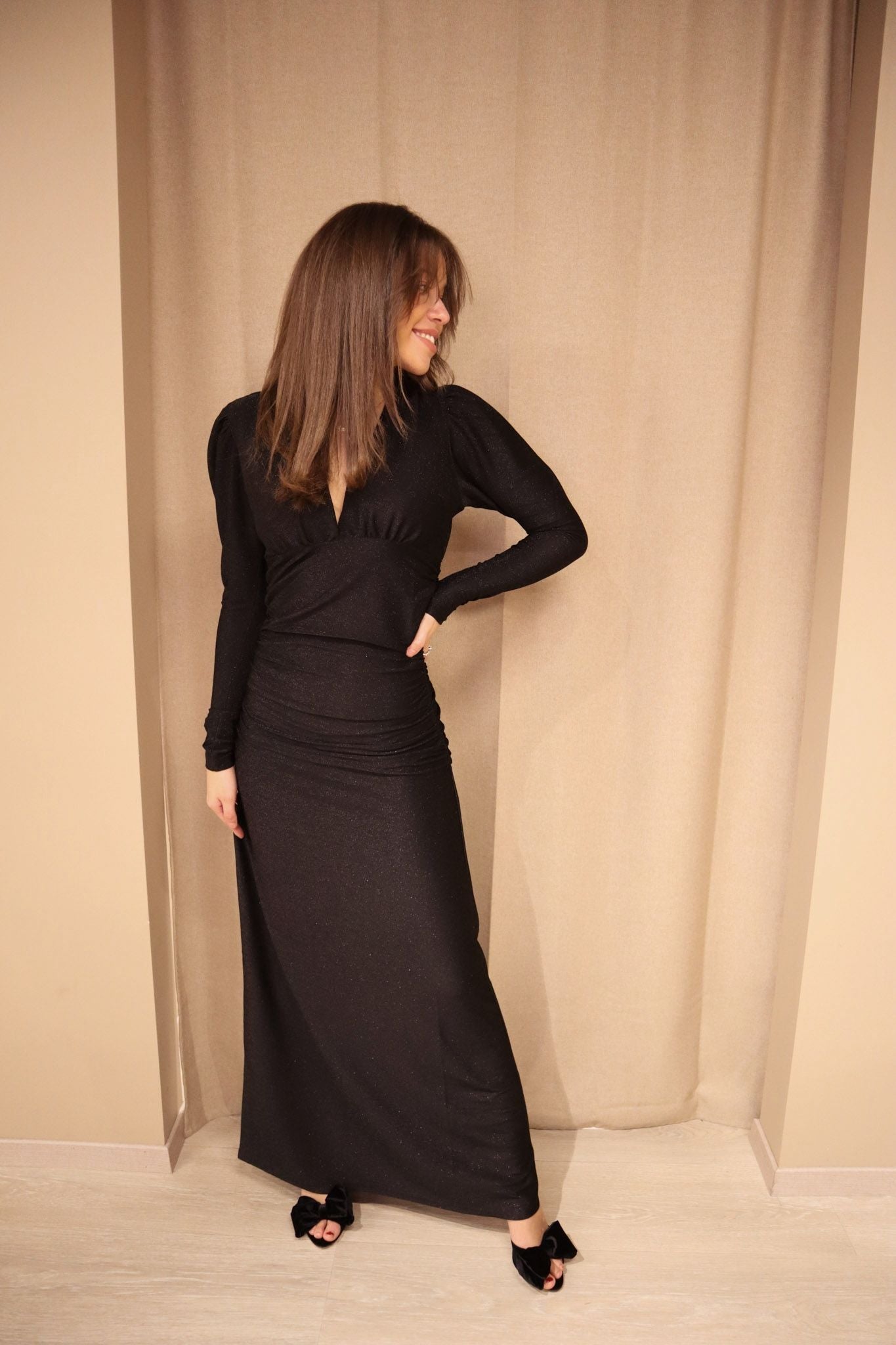 Glitter jersey gown Black