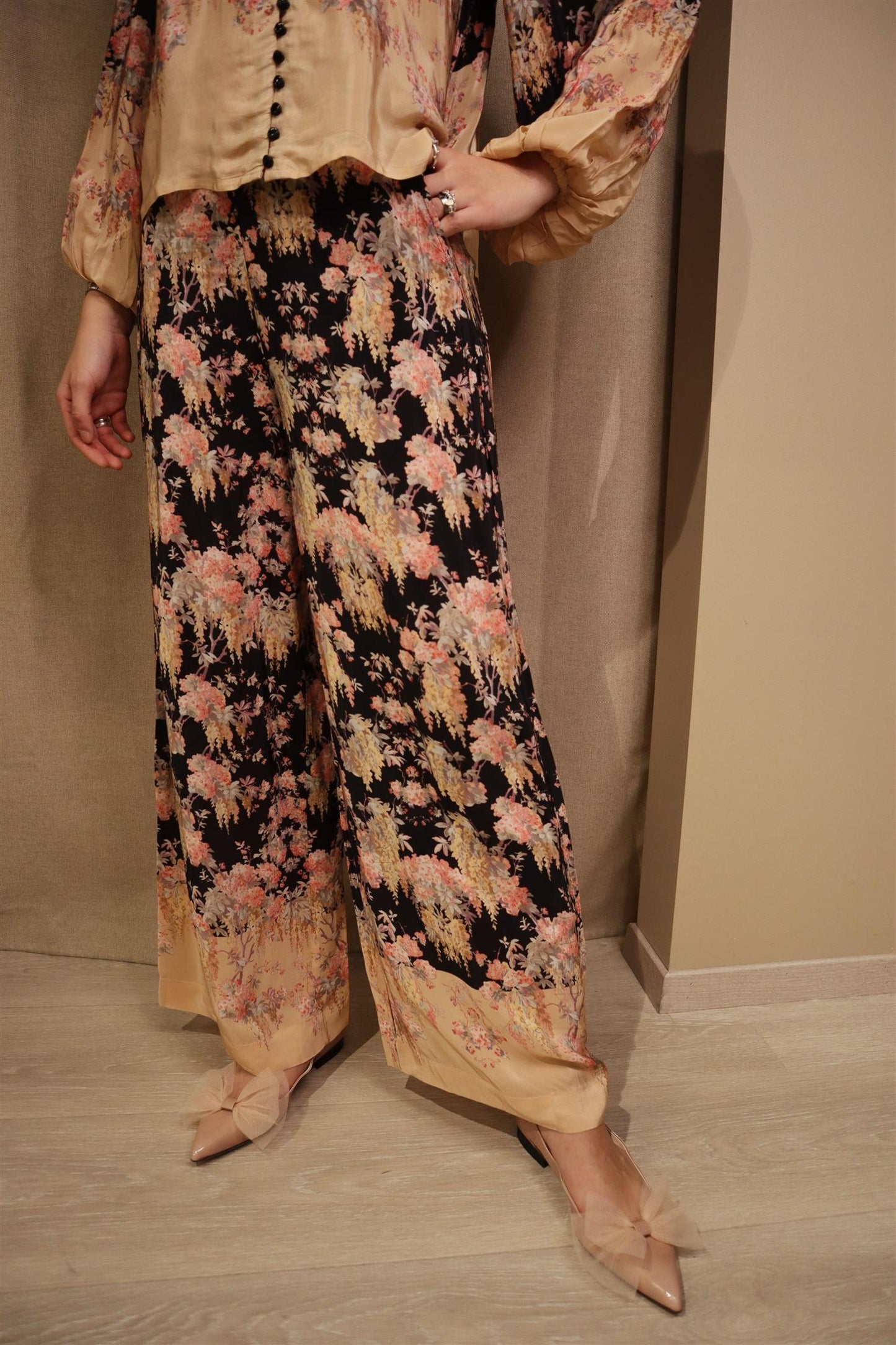 Satin trousers Midnight garden