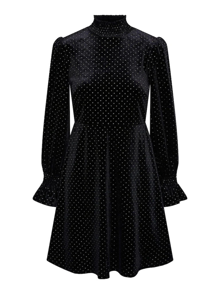 Yasriva ls high neck velvet kjole sort