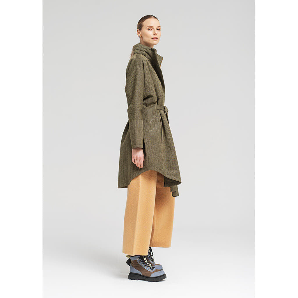 Bris Poncho Green Tweed