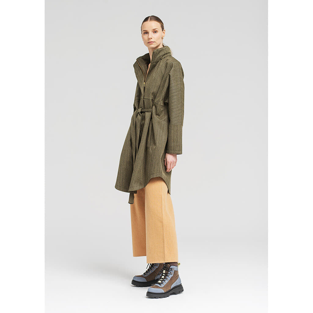 Bris Poncho Green Tweed