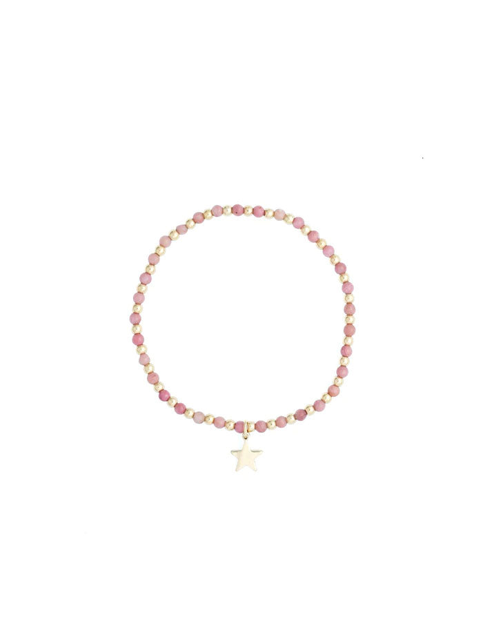 Stone Bead Bracelet 3 mm W/Gold Beads Dusty Rose