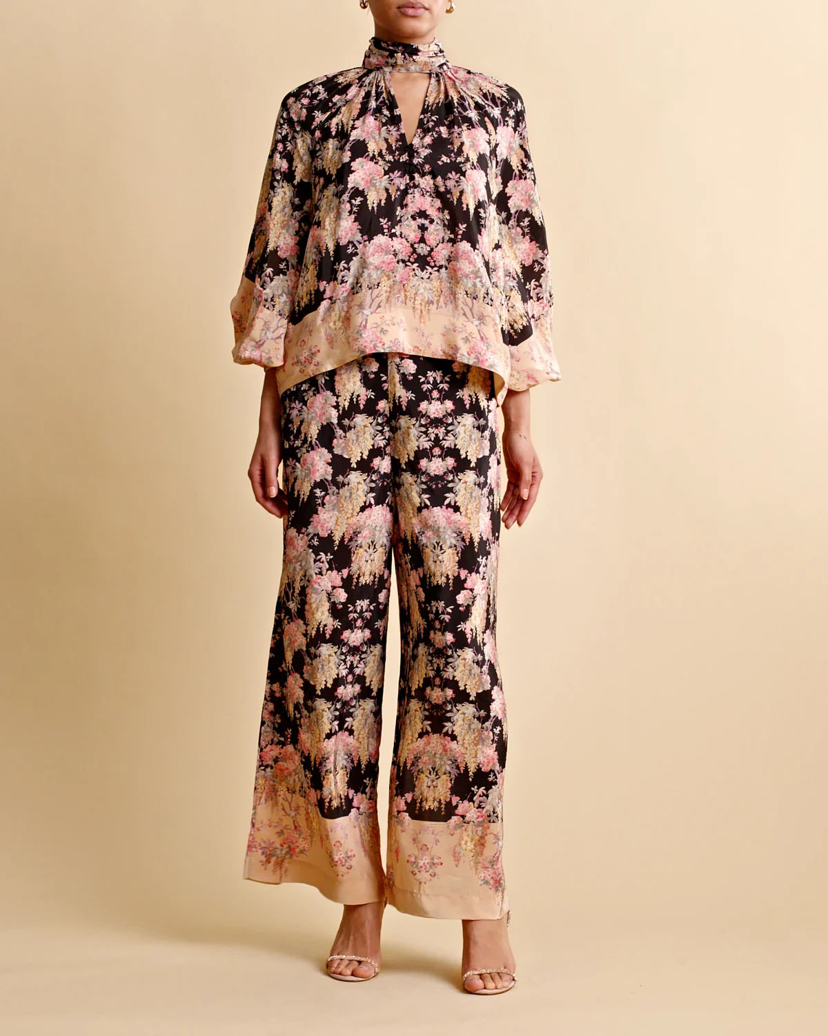 Satin trousers Midnight garden