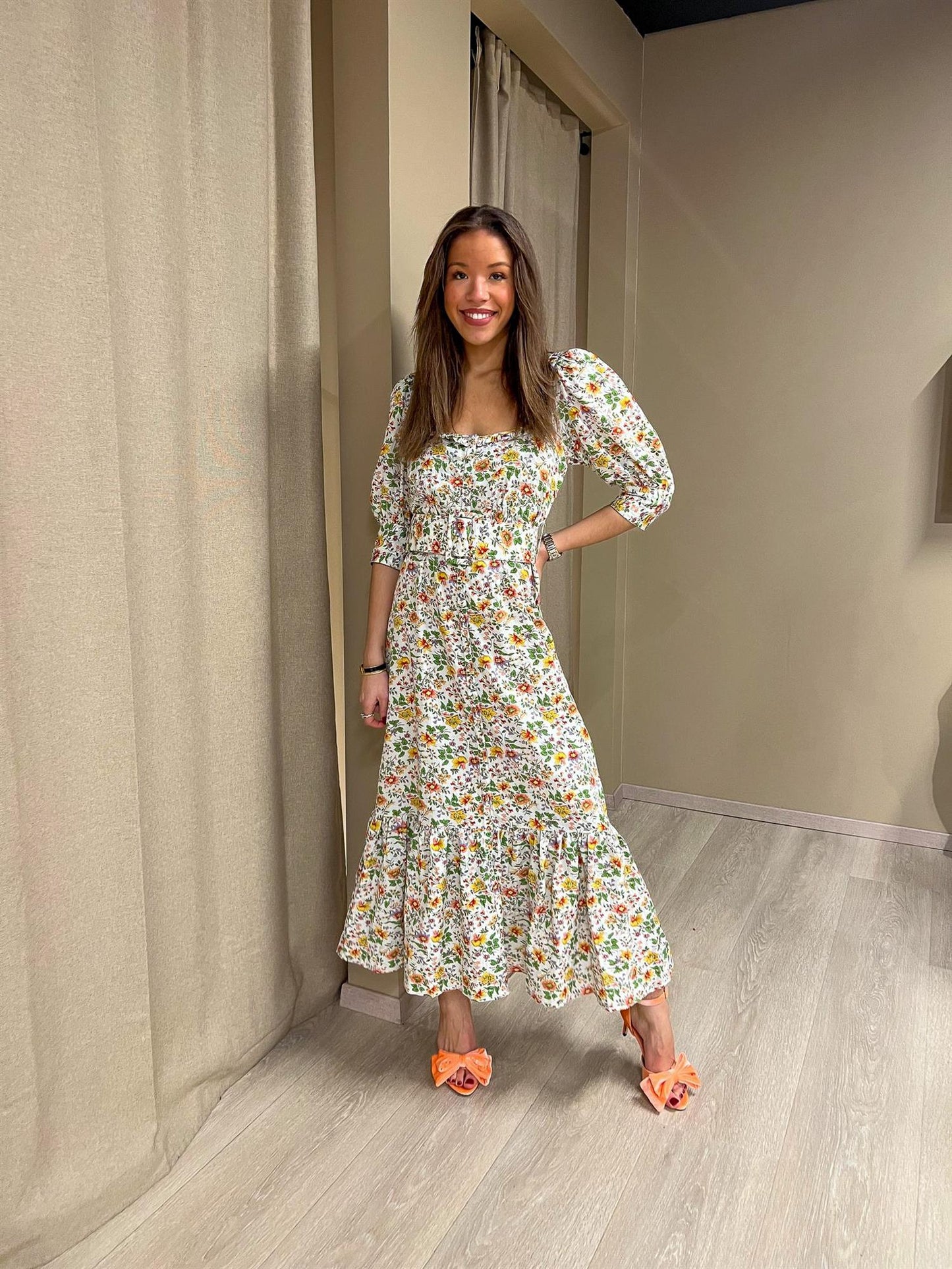 Cotton jacquard belted dress Botanical