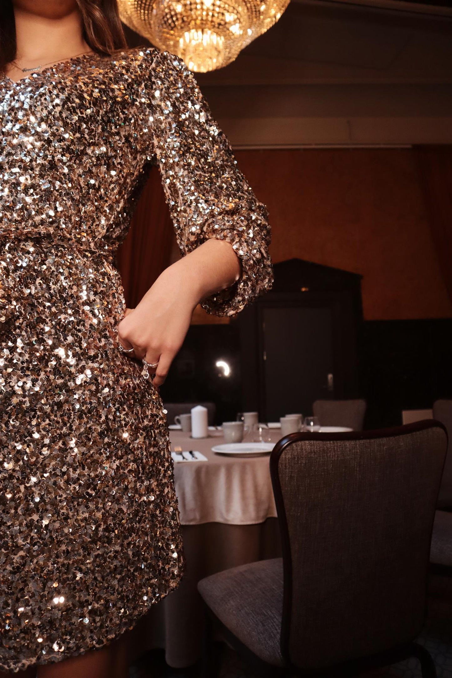 Bianca Sequin Dress Champagne