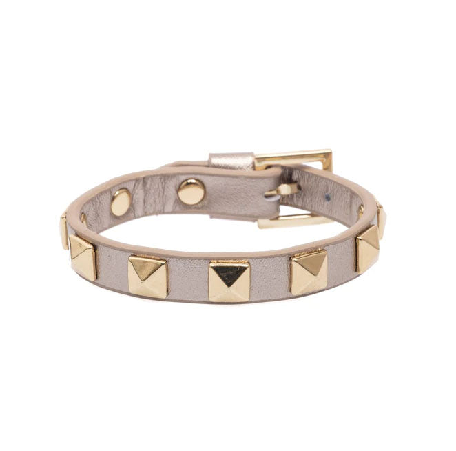 Leather Stud Bracelet Champagne Metallic