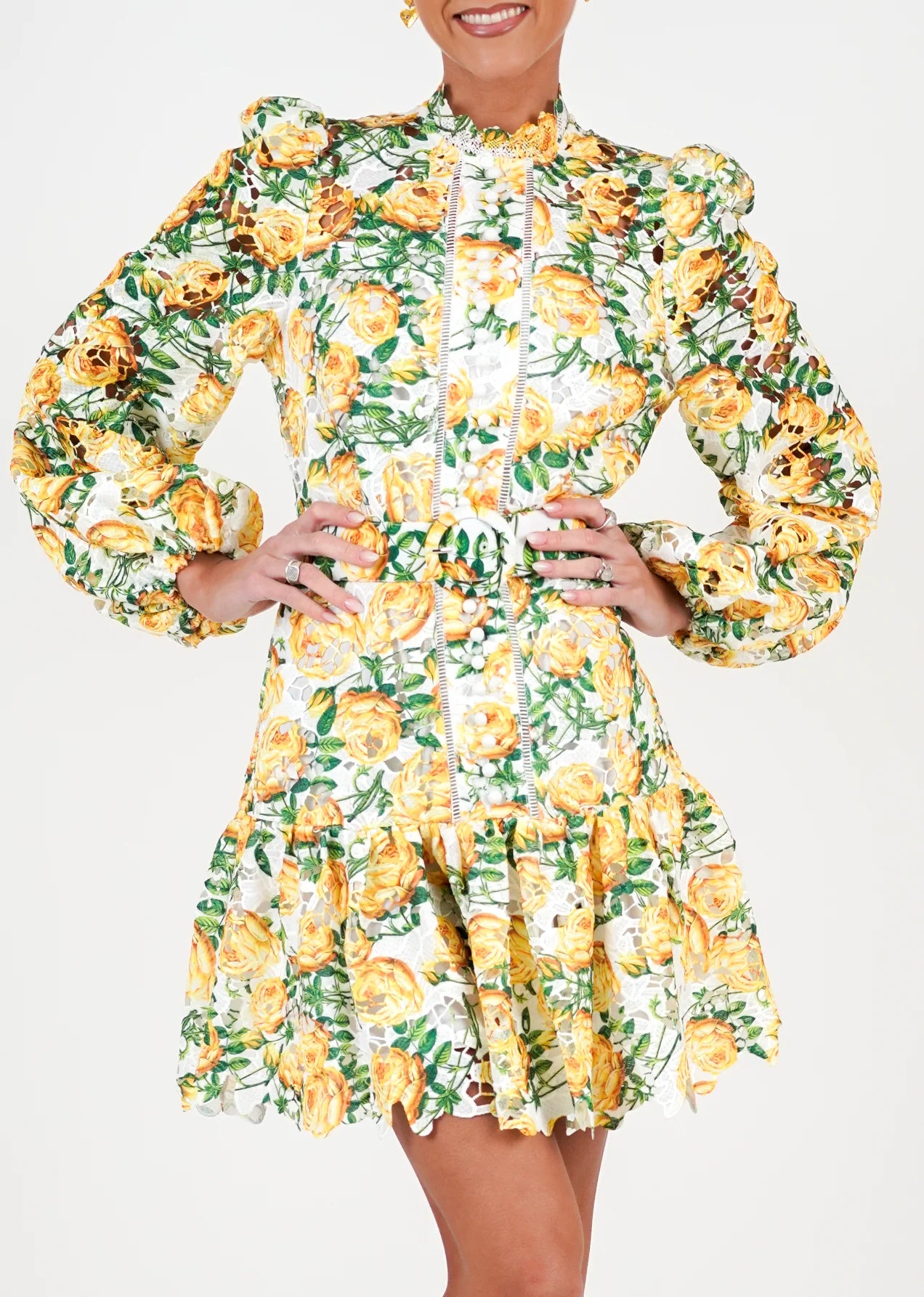 Lovely Print Dress Yellow Roses