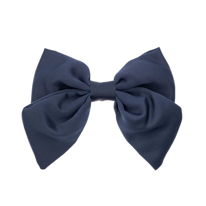 Satin Bow Hair Clip Navy Blue