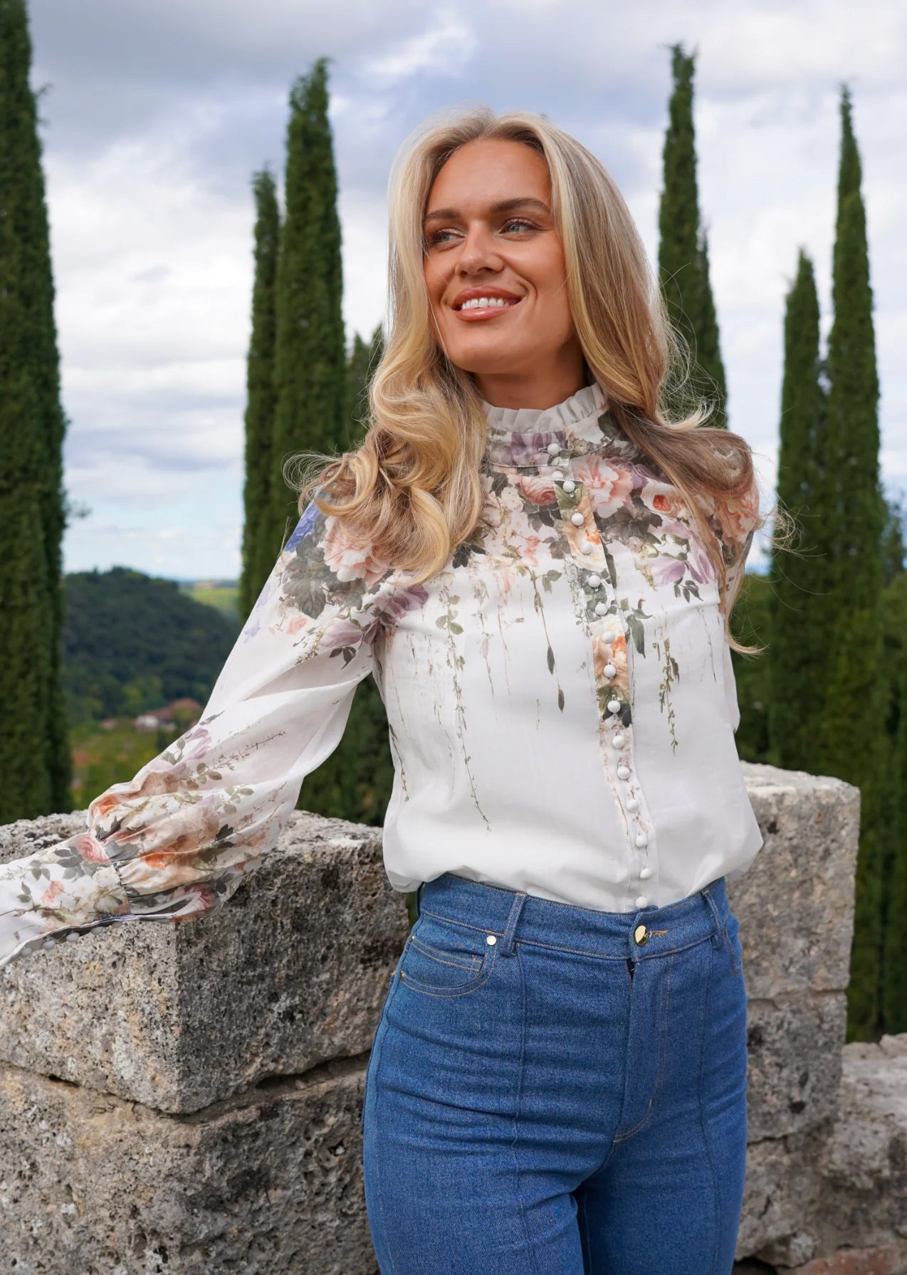 Wisteria Print Blouse Hydrangea Flower