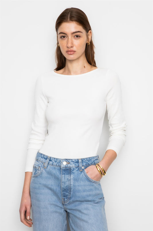 Petronella Rib Boatneck - Off-white