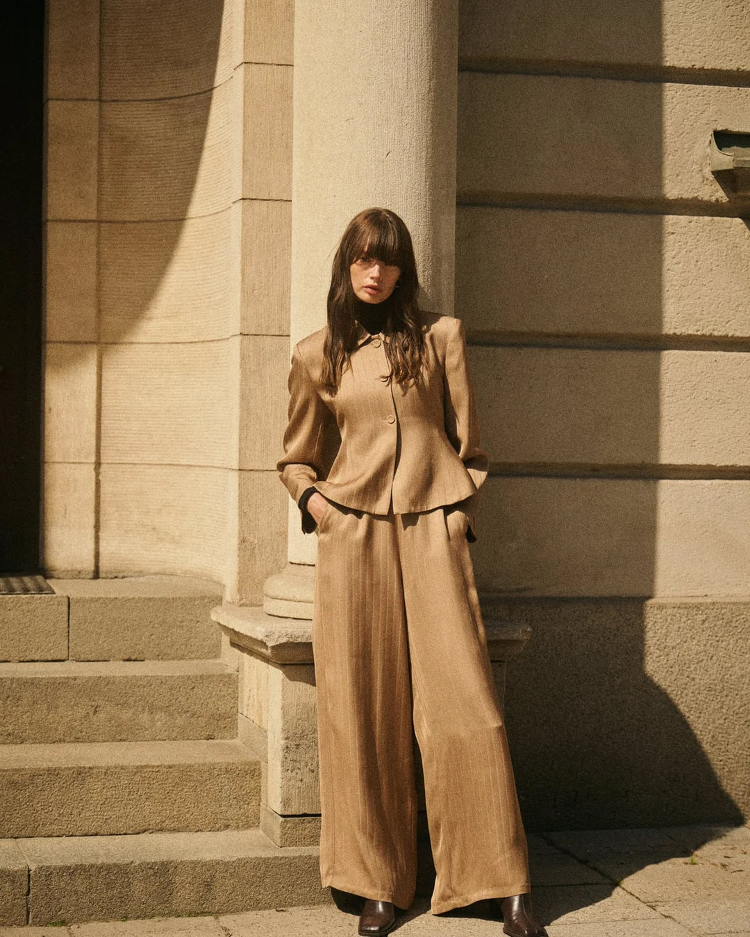 Tailored Straight Trousers - Camel