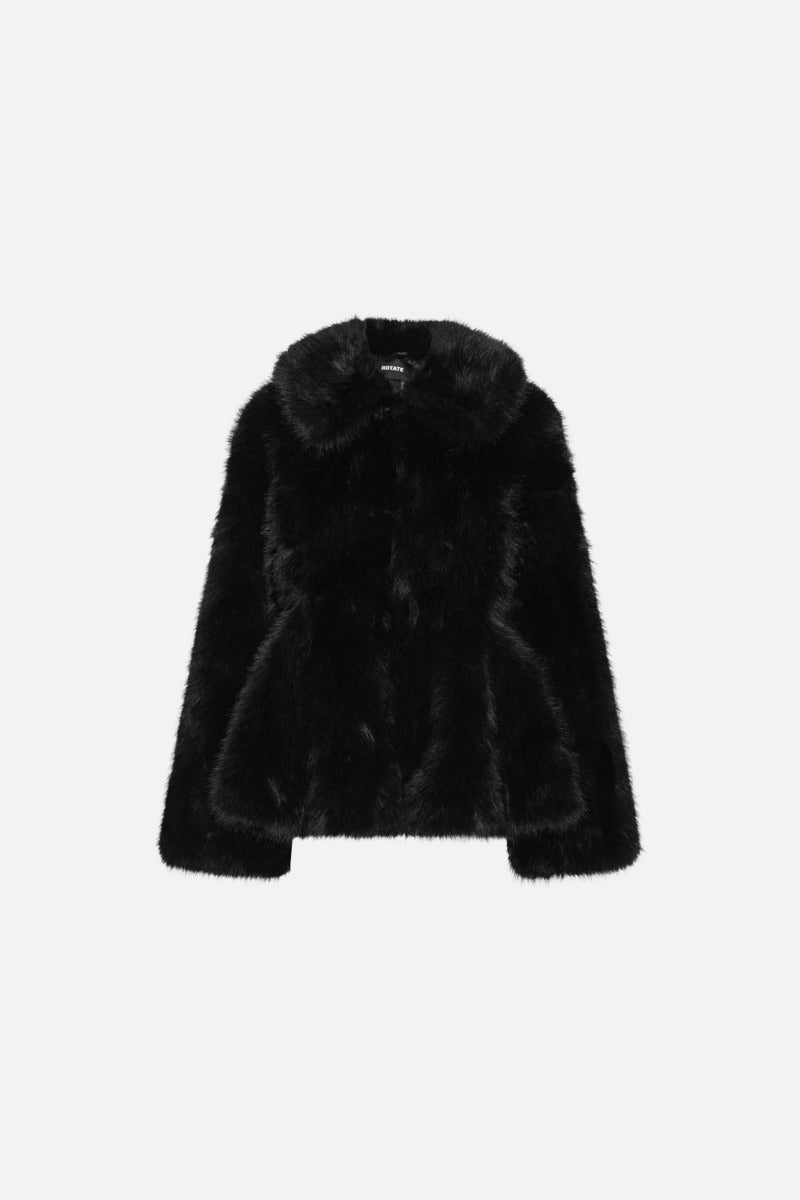 Faux Fur Flared Jacket - Black