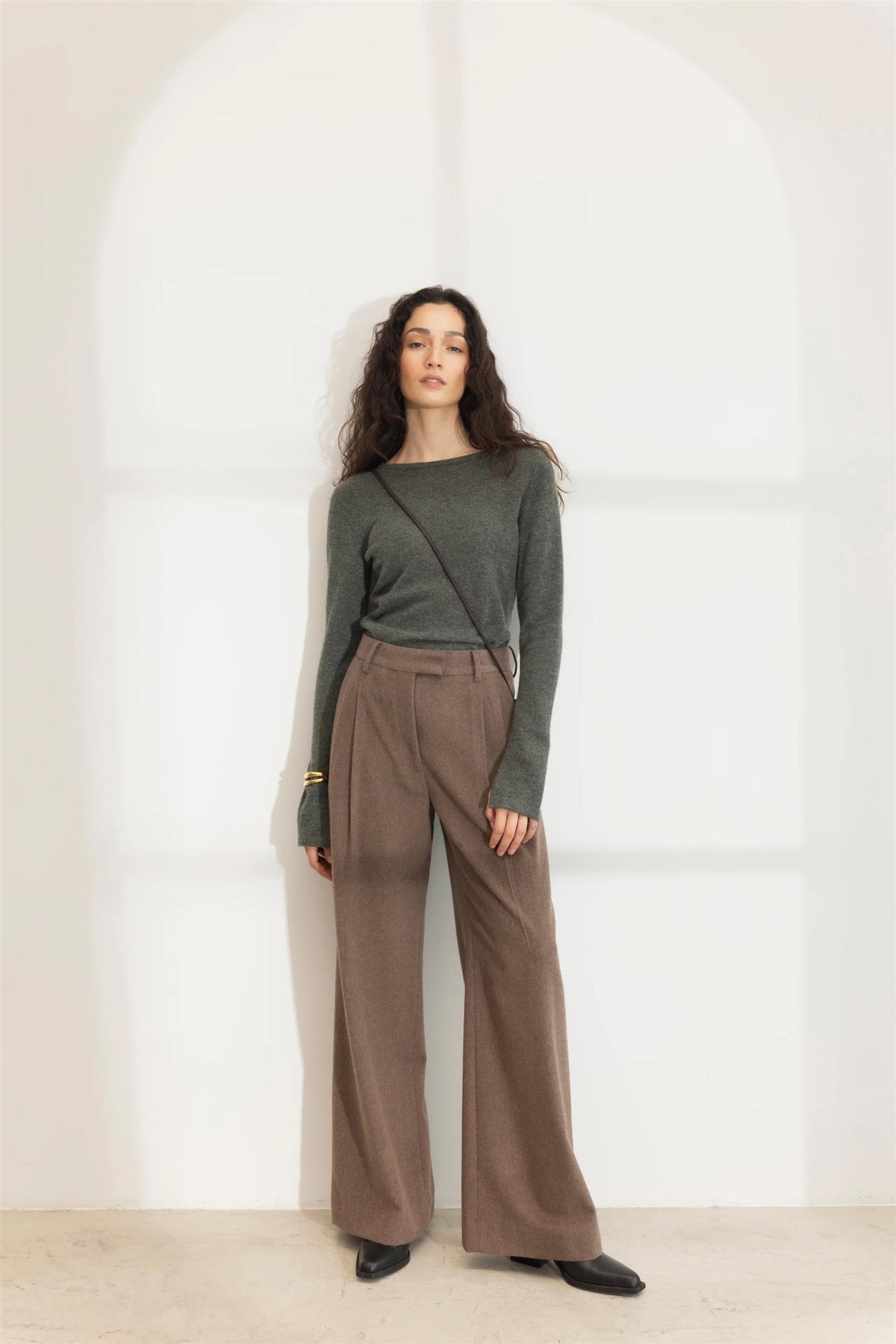 Ava Wool Trouser -  Dark Taupe Melange