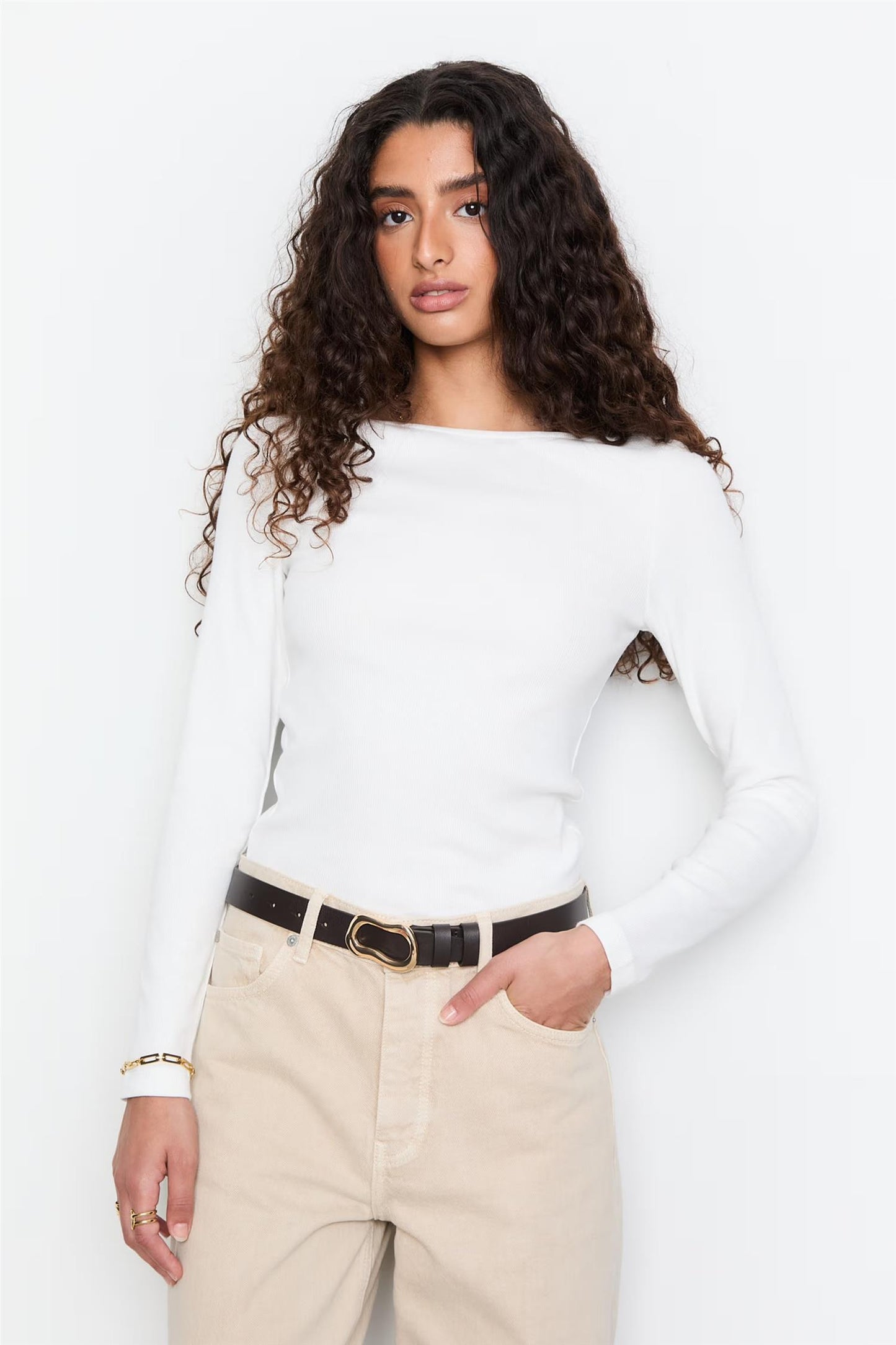 Petronella Rib Boatneck Off-white