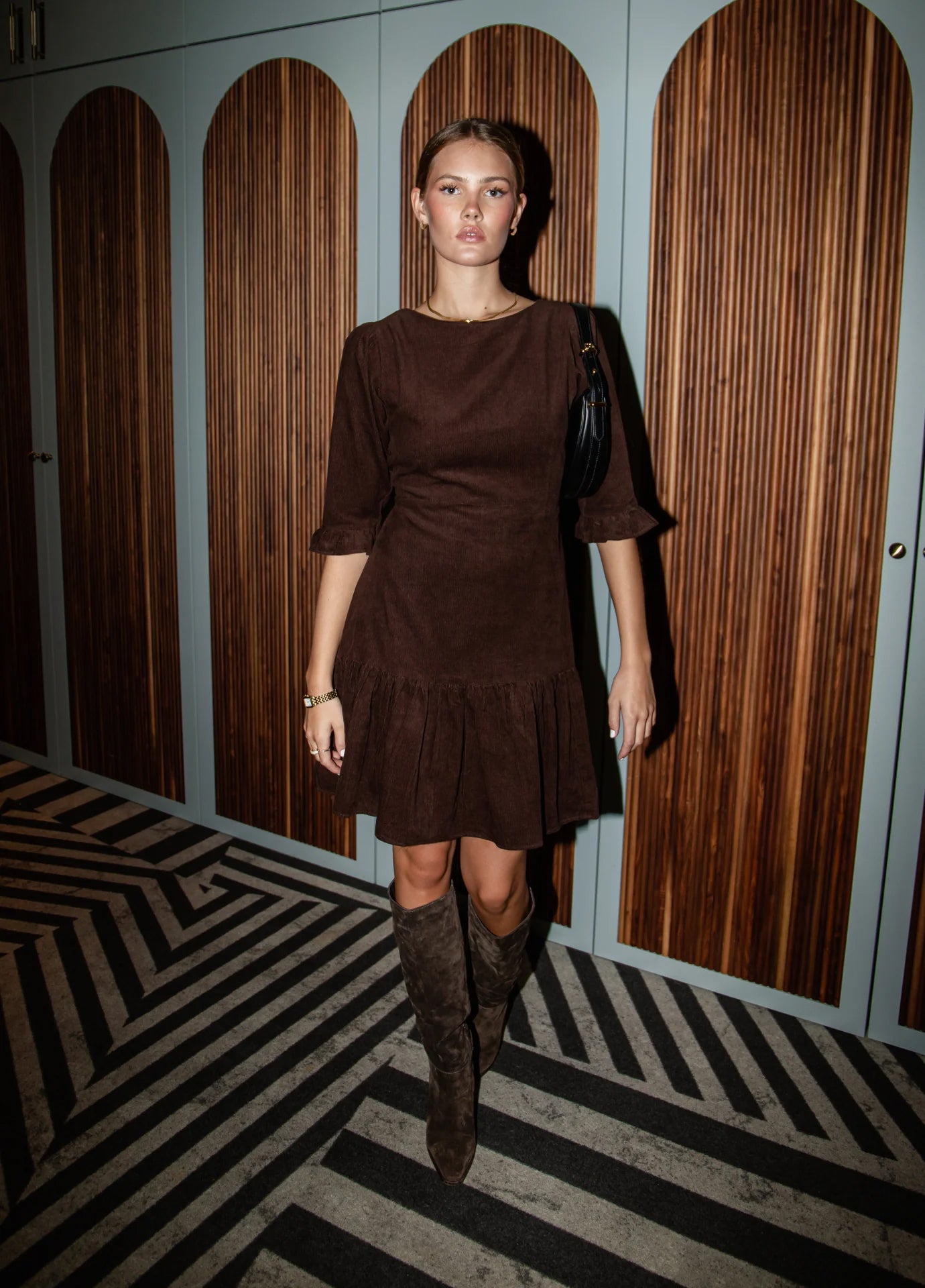 Rita Dress Dark Mocha Corduroy