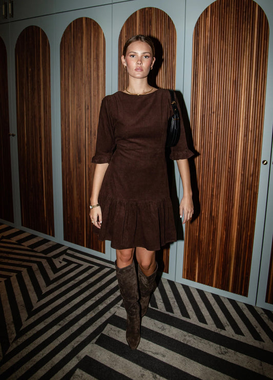Rita Dress Dark Mocha Corduroy