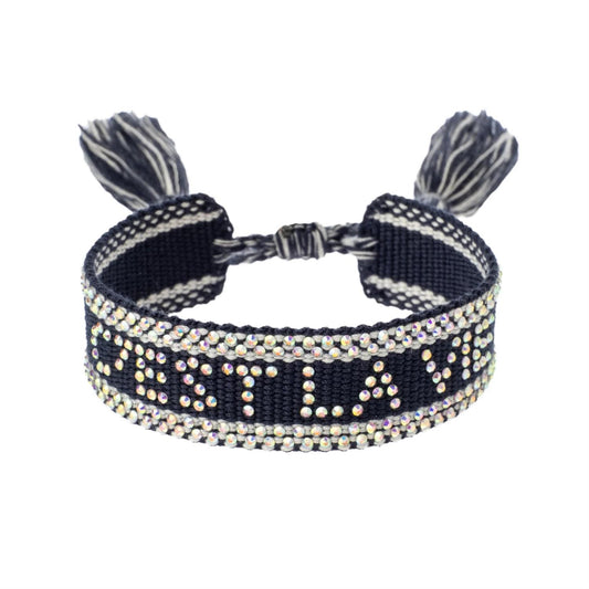 Woven Friendship Bracelet W/Crystals "C'est La Vie" Navy Blue