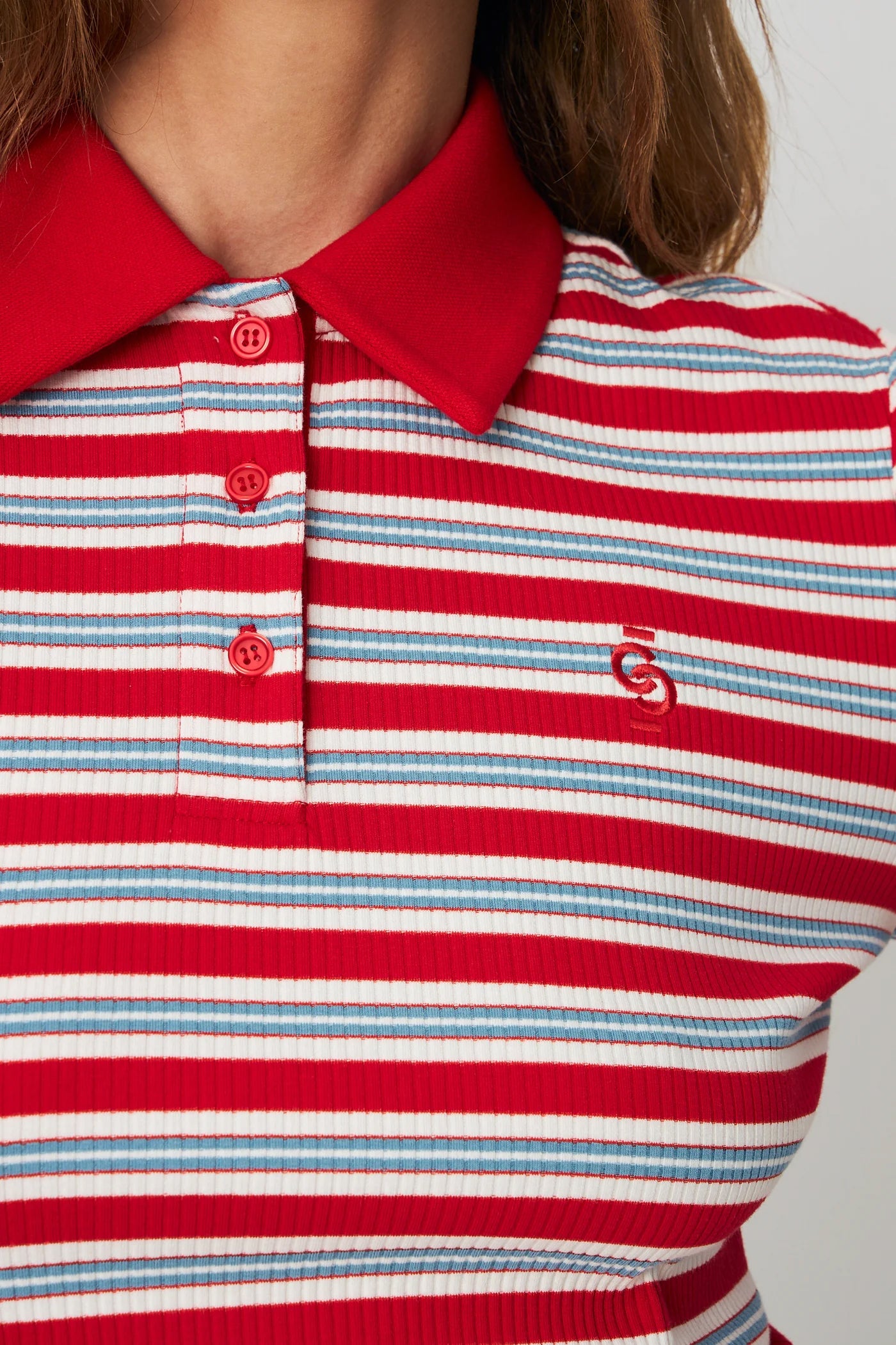 Lesliecras Polo Blouse - Red Blue Stripe